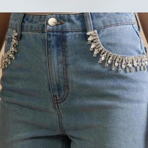 Blue High Rise Embellished Jeans